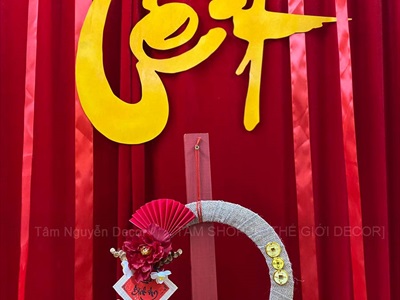 Vòng treo cửa Tết vải bố quạt xếp Mèo Thần Tài [2 Kiểu] ĐK 35cm VTC-T-48